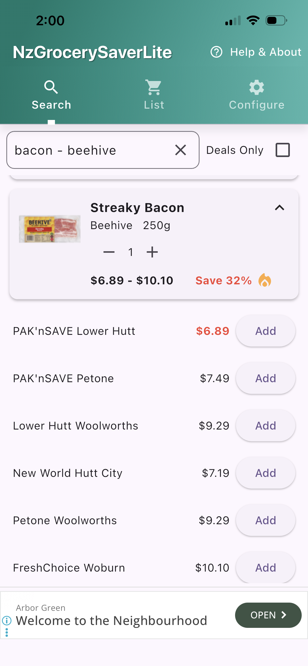 price comparision with nearby supermarkets
