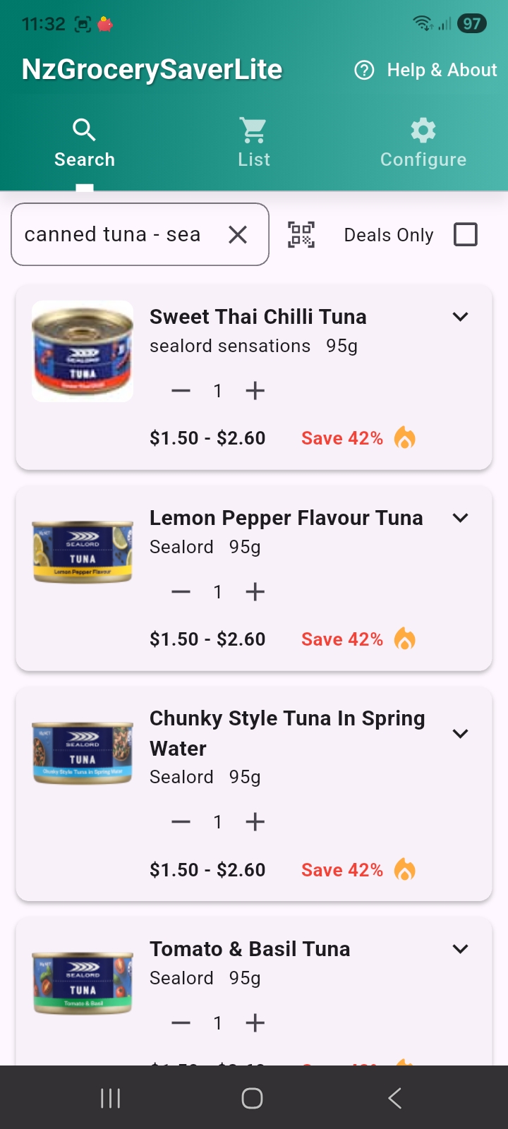 Search grocery products across NZ supermarkets screen