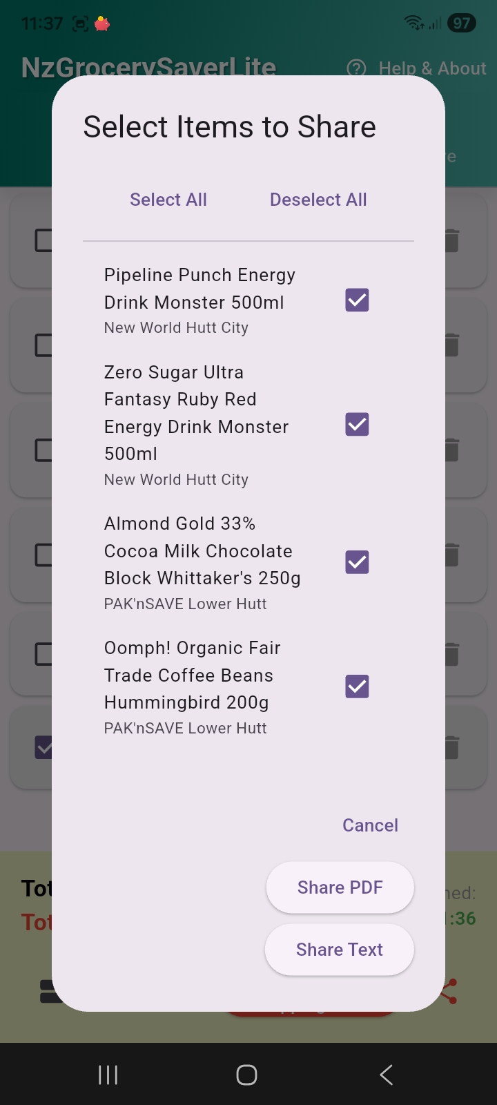 Select Items to Share with Family and Helpers View