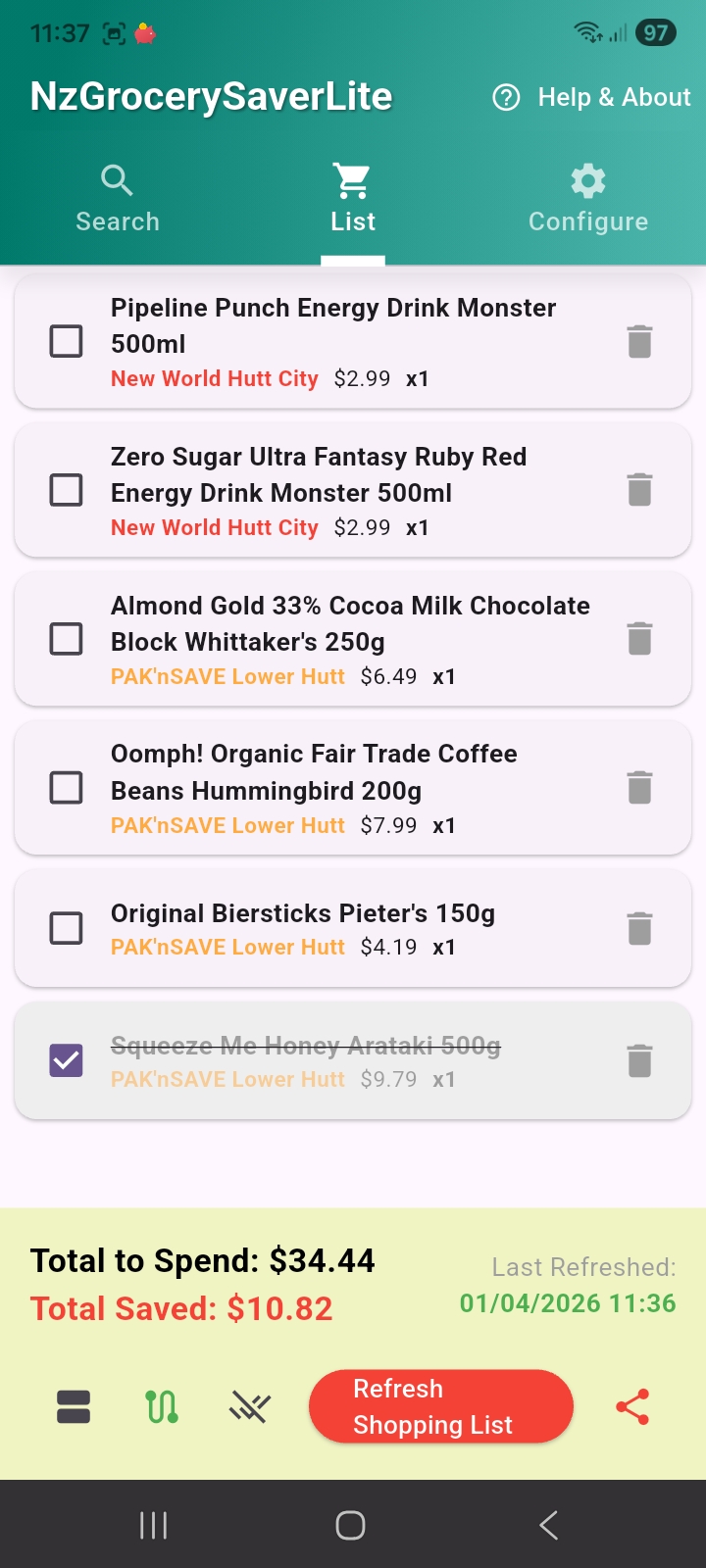 Compact Shopping List View