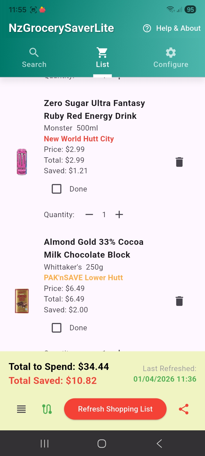 Smart grocery list for supermarket shopping screen